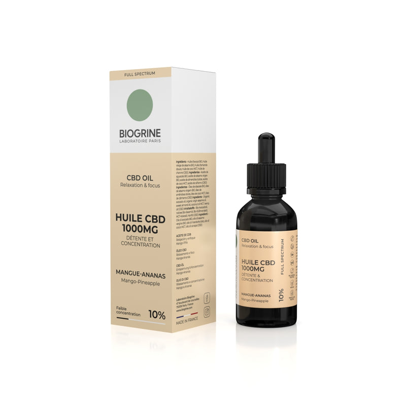 CBD Oil 1000mg Full Spectrum 10% | Relaxation & Concentration | Mango | BIOGRINE LABORATOIRE PARIS CBD Oil 1000mg Full Spectrum 10% | Relaxation & Concentration | Mango | BIOGRINE LABORATOIRE PARIS