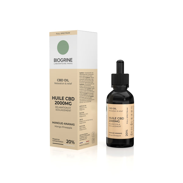 Huile CBD 2000mg PREMIUM Full Spectrum 20% | Relaxation et Soulagement |  Huile BIO | Goût Mangue Ananas 10ml Vegan