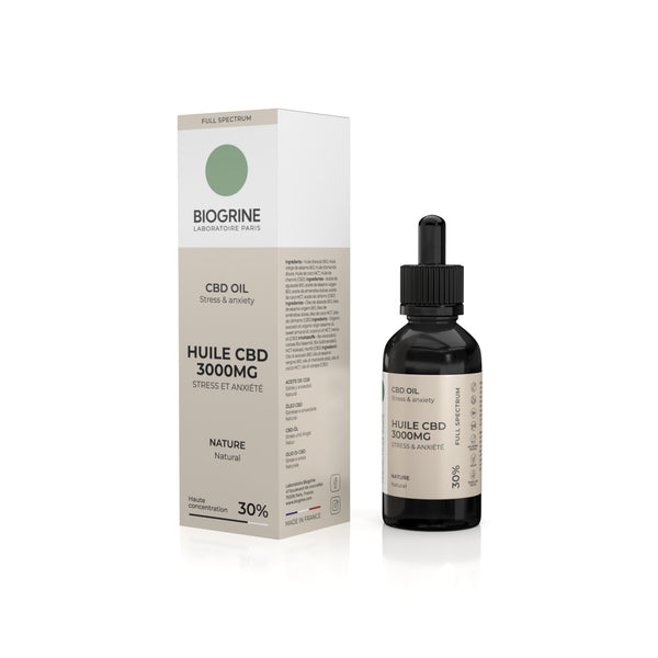 Huile CBD 3000mg PREMIUM Full Spectrum 30% | Stress et Anxiété | Huile BIO | Goût Nature 10ml Vegan