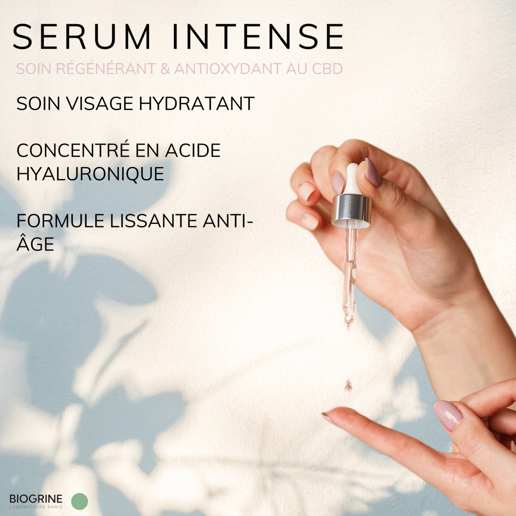 "SERUM INTENSE" - Sérum Régénérant & antioxydant au CBD  | Acide Hyaluronique | Thé vert | 300mg CBD 30ml