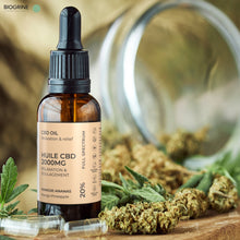 Charger l&#39;image dans la galerie, Huile CBD 2000mg | Full Spectrum 20% | Relaxation et Soulagement |  Goût Mangue Ananas 10ml Vegan