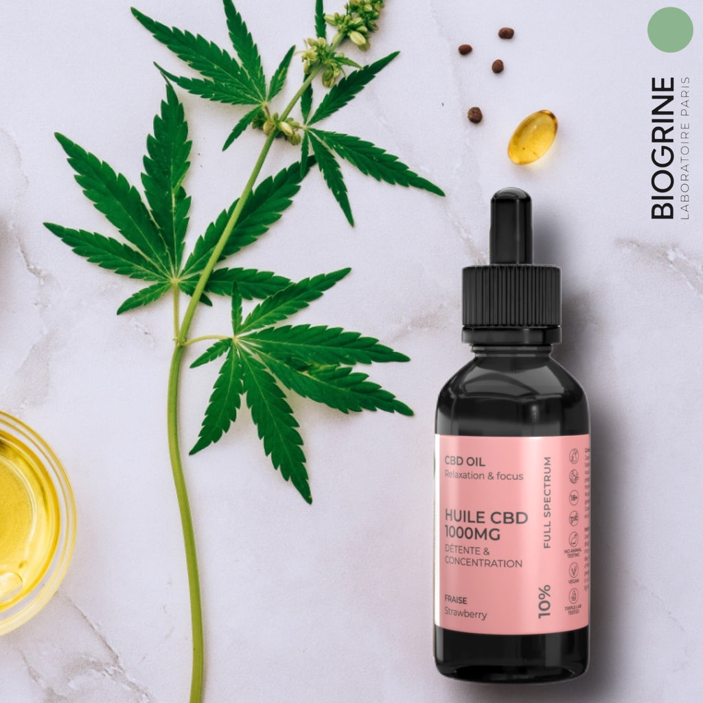 Huile CBD 1000mg Full Spectrum 10% | Détente & Concentration  |  Goût Fraise 10ml Vegan