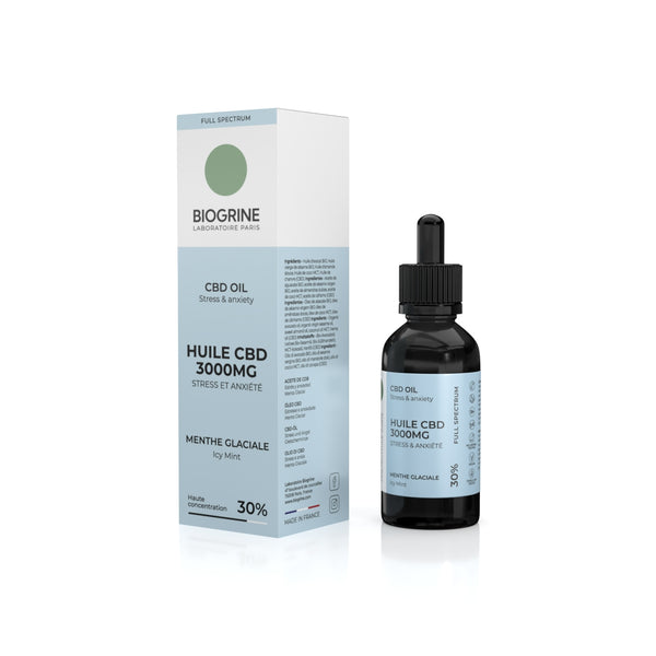 CBD-Öl 3000 mg PREMIUM Vollspektrum 30 % | Stress und Angst | BIO-Öl | Eis-Minz-Geschmack 10 ml Vegan
