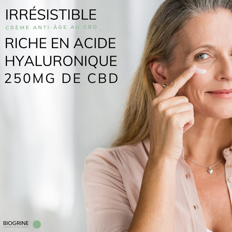 "IRRESISTIBLE"  Crème anti-âge CBD | Acide Hyaluronique | 250mg CBD 50ml
